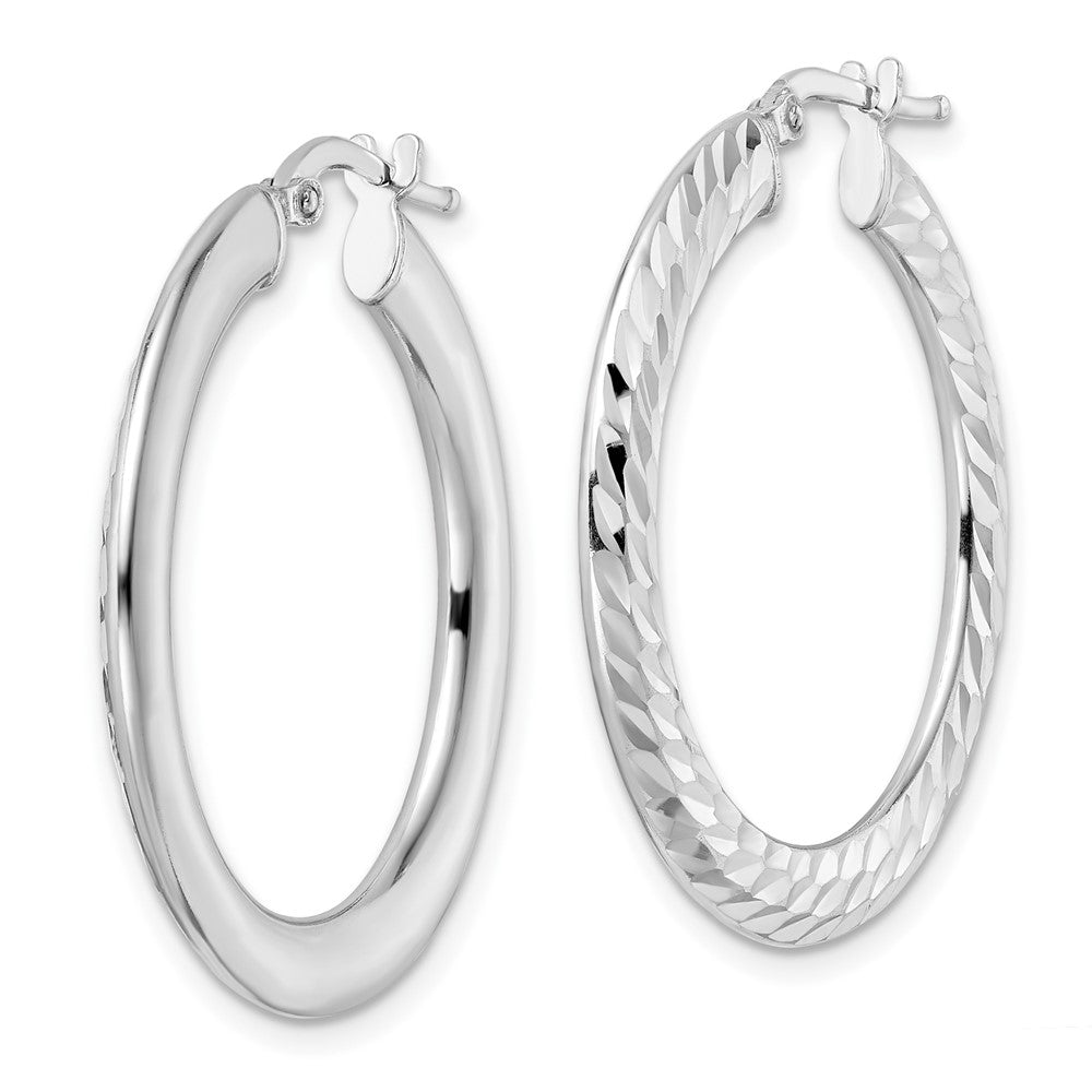 Sterlingsilber Rhodiniert 2x32mm Diamantiert Messer-edge Röhre Creolen