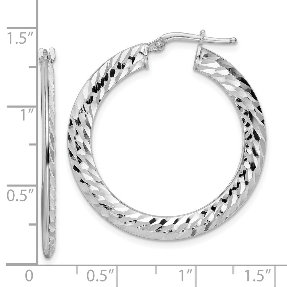Sterlingsilber Rhodiniert 2x32mm Diamantiert Messer-edge Röhre Creolen