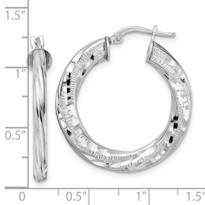 Sterlingsilber Rhodiniert 3x29mm Diamantiert Gedreht Röhre Creolen