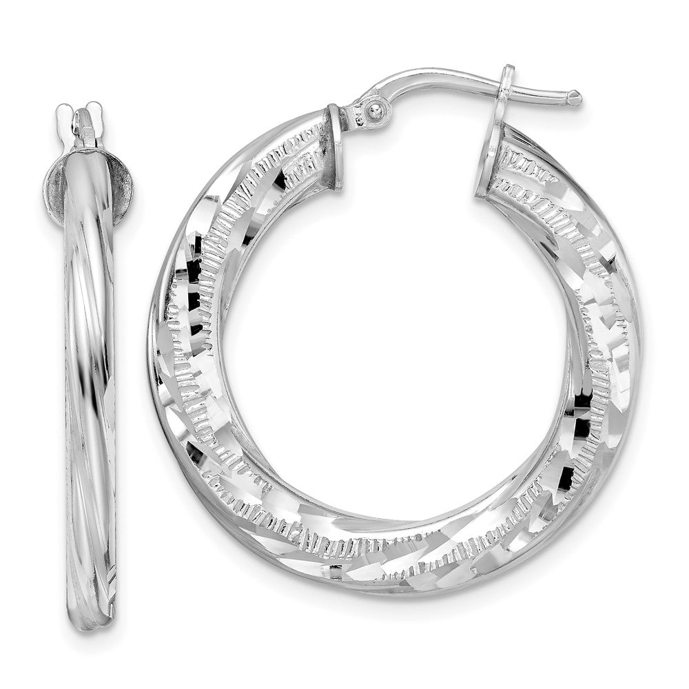 Sterlingsilber Rhodiniert 3x29mm Diamantiert Gedreht Röhre Creolen