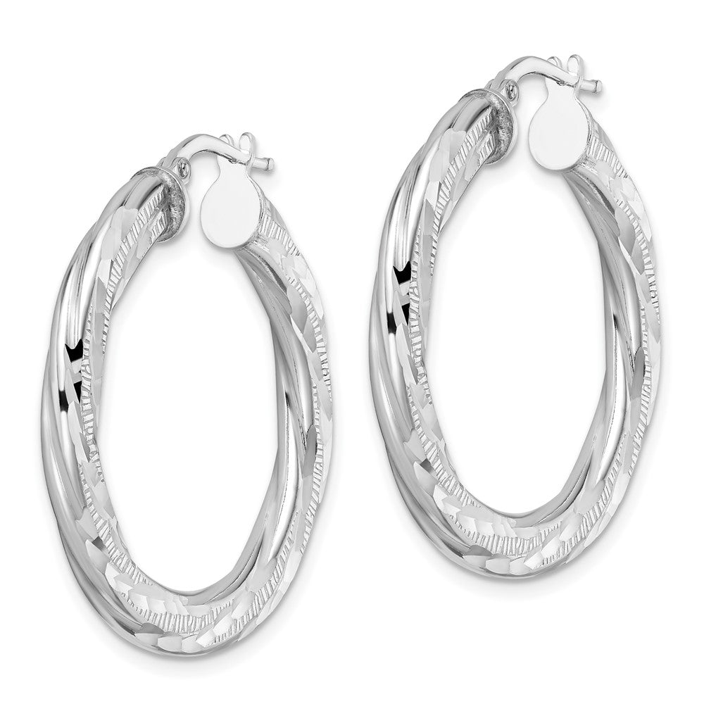 Sterlingsilber Rhodiniert 3x33mm Diamantiert Gedreht Röhre Creolen
