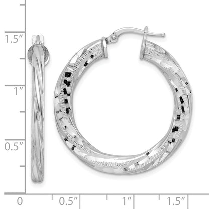 Sterlingsilber Rhodiniert 3x33mm Diamantiert Gedreht Röhre Creolen