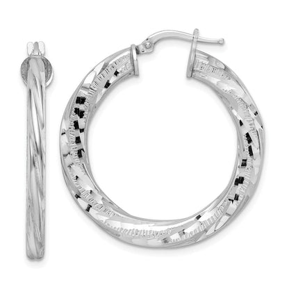 Sterlingsilber Rhodiniert 3x33mm Diamantiert Gedreht Röhre Creolen