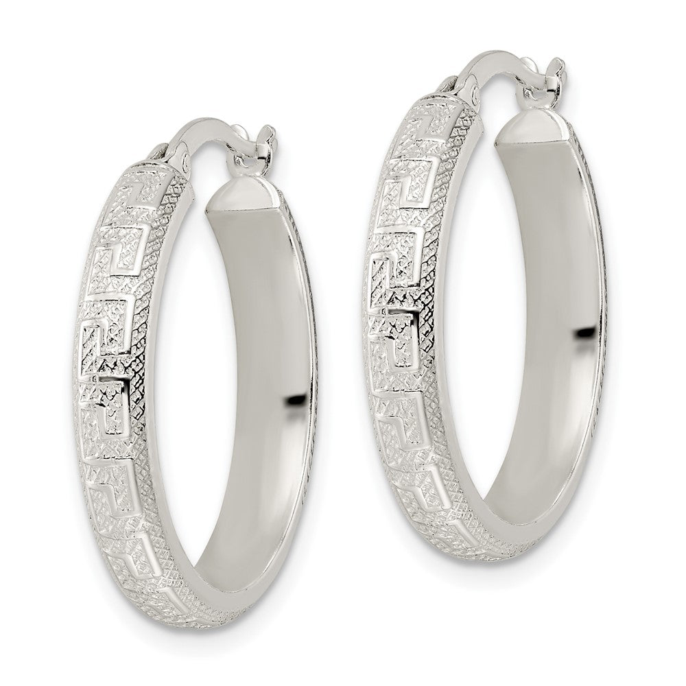 Sterlingsilber Strukturiert Greek Key 4x24mm Röhre Creolen