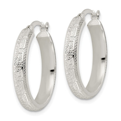 Sterlingsilber Strukturiert Greek Key 4x24mm Röhre Creolen