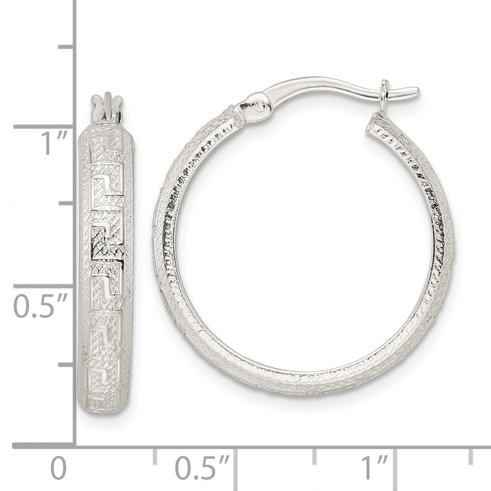 Sterlingsilber Strukturiert Greek Key 4x24mm Röhre Creolen