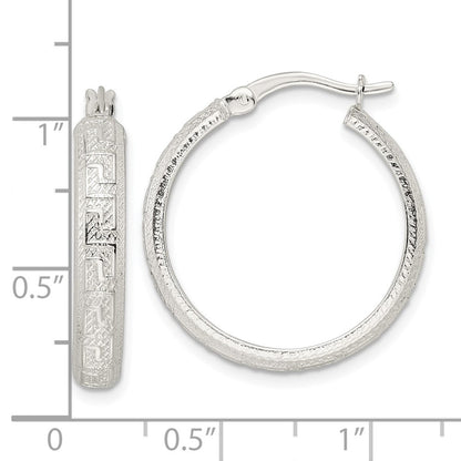 Sterlingsilber Strukturiert Greek Key 4x24mm Röhre Creolen