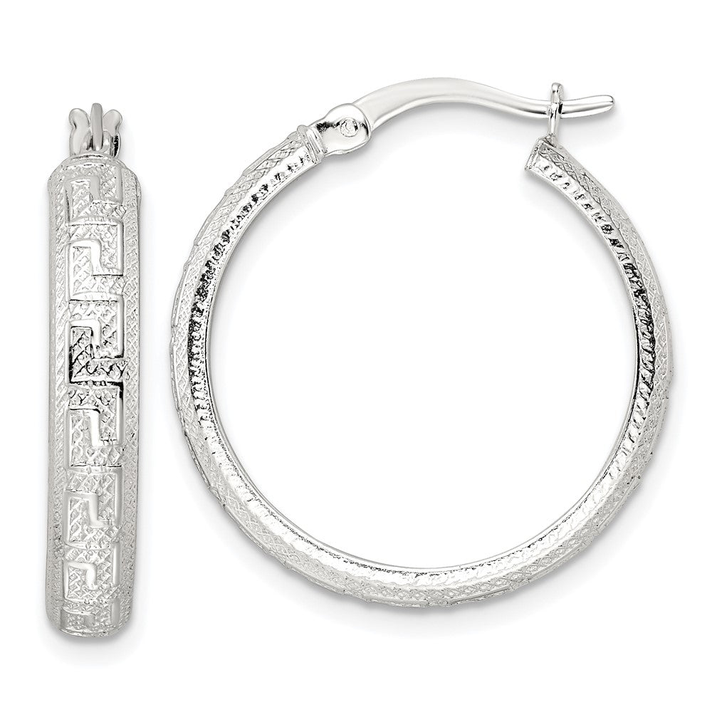 Sterlingsilber Strukturiert Greek Key 4x24mm Röhre Creolen