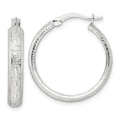 Sterlingsilber Strukturiert Greek Key 4x24mm Röhre Creolen