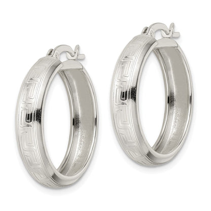 Sterlingsilber Poliert Greek Key Kreis Creolen