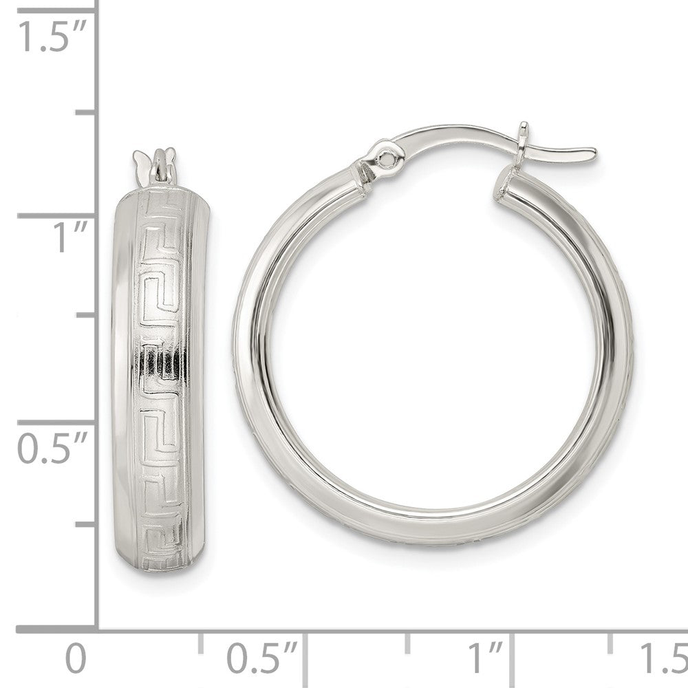 Sterlingsilber Poliert Greek Key Kreis Creolen