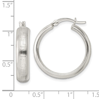Sterlingsilber Poliert Greek Key Kreis Creolen