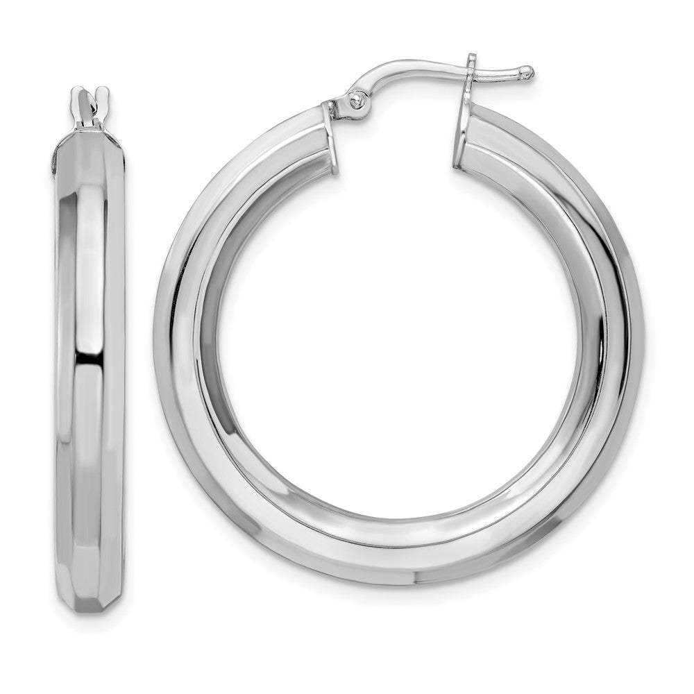 Sterlingsilber Rhodiniert 5x34mm Octagon Röhre Creolen