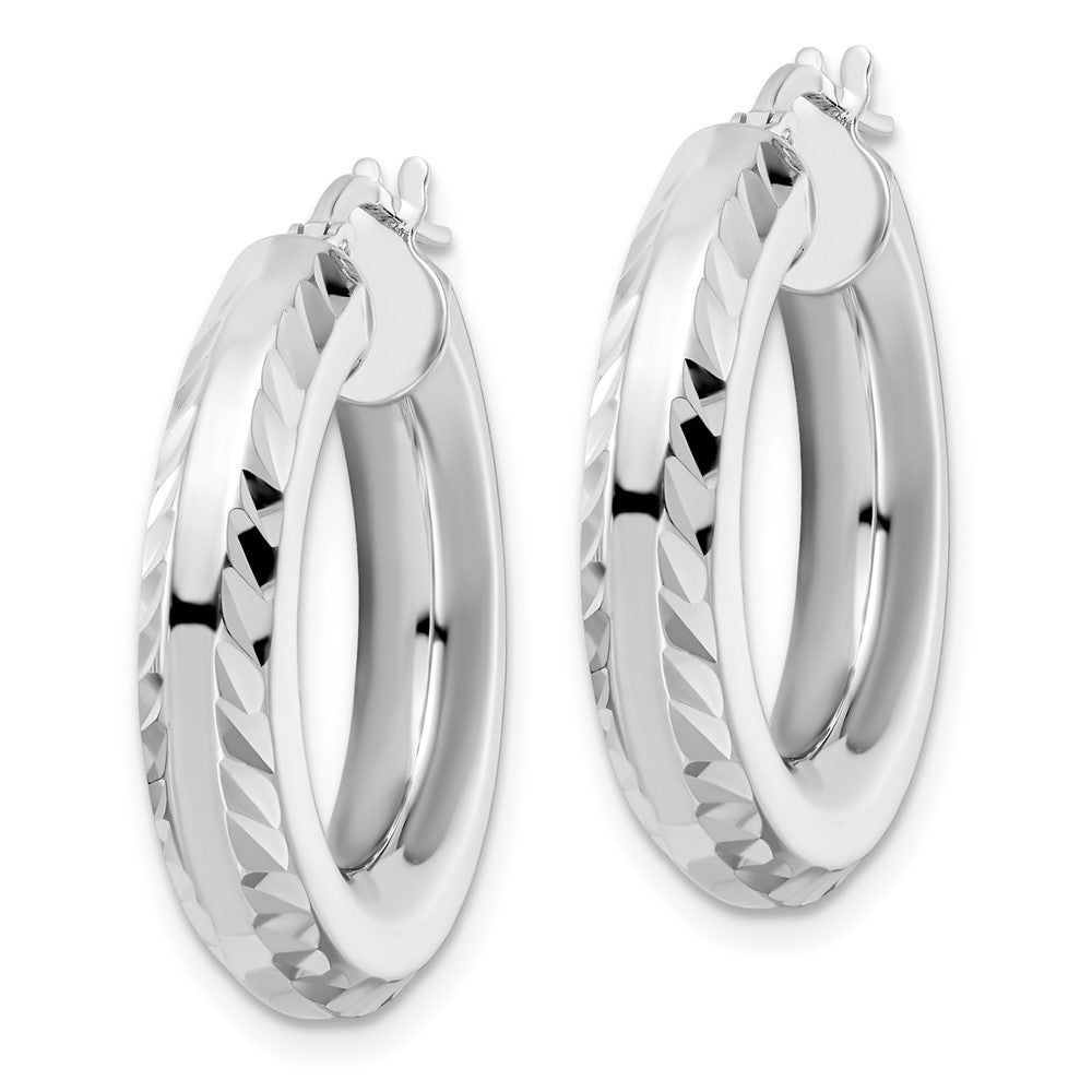 Sterlingsilber Rhodiniert 5x24mm Diamantiert Octagon Röhre Creolen