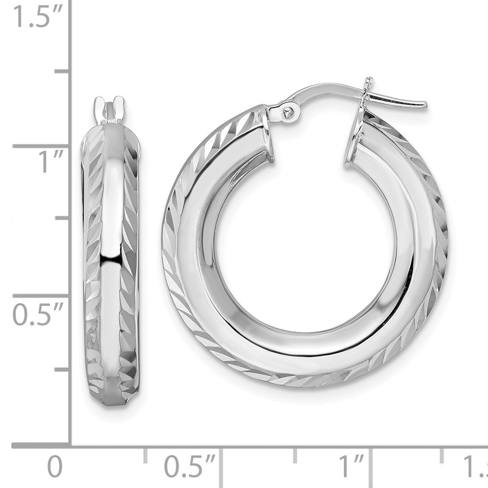 Sterlingsilber Rhodiniert 5x24mm Diamantiert Octagon Röhre Creolen