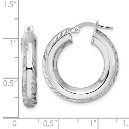 Sterlingsilber Rhodiniert 5x24mm Diamantiert Octagon Röhre Creolen