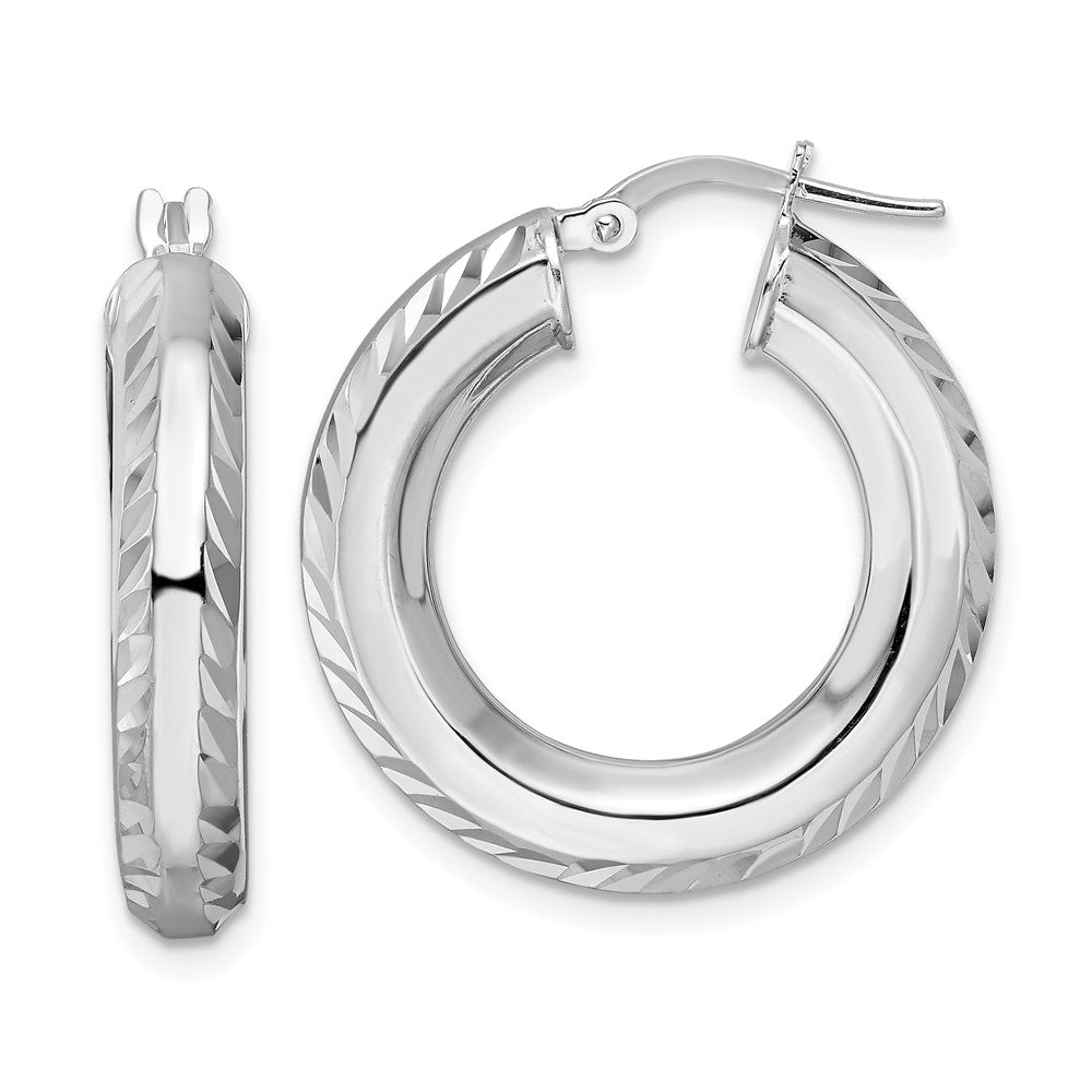 Sterlingsilber Rhodiniert 5x24mm Diamantiert Octagon Röhre Creolen