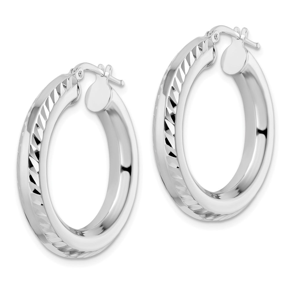 Sterlingsilber Rhodiniert 5x30mm Diamantiert Octagon Röhre Creolen