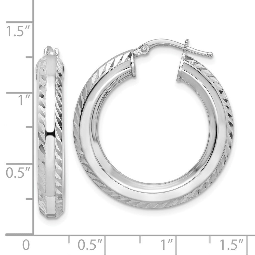 Sterlingsilber Rhodiniert 5x30mm Diamantiert Octagon Röhre Creolen