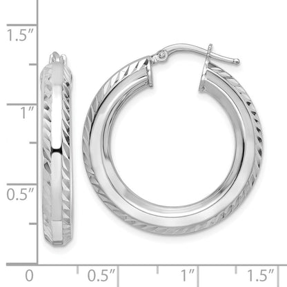 Sterlingsilber Rhodiniert 5x30mm Diamantiert Octagon Röhre Creolen