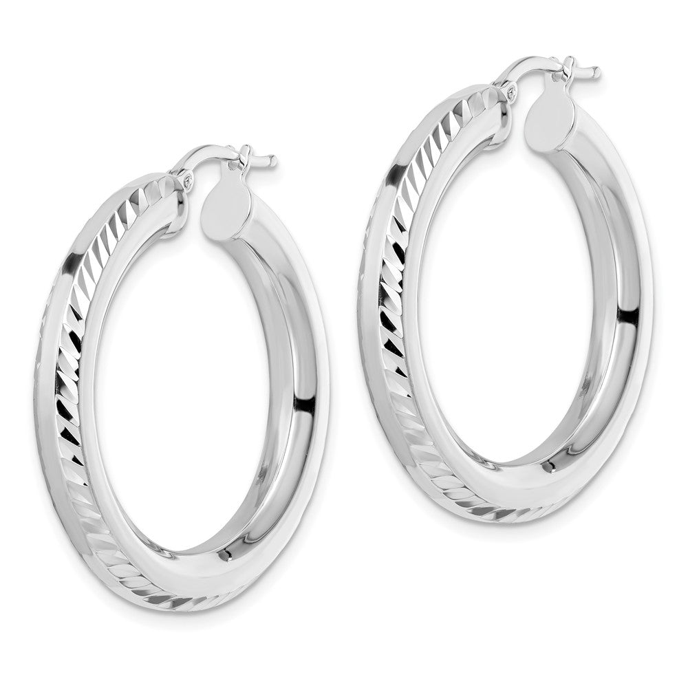 Sterlingsilber Rhodiniert 5x34mm Diamantiert Octagon Röhre Creolen
