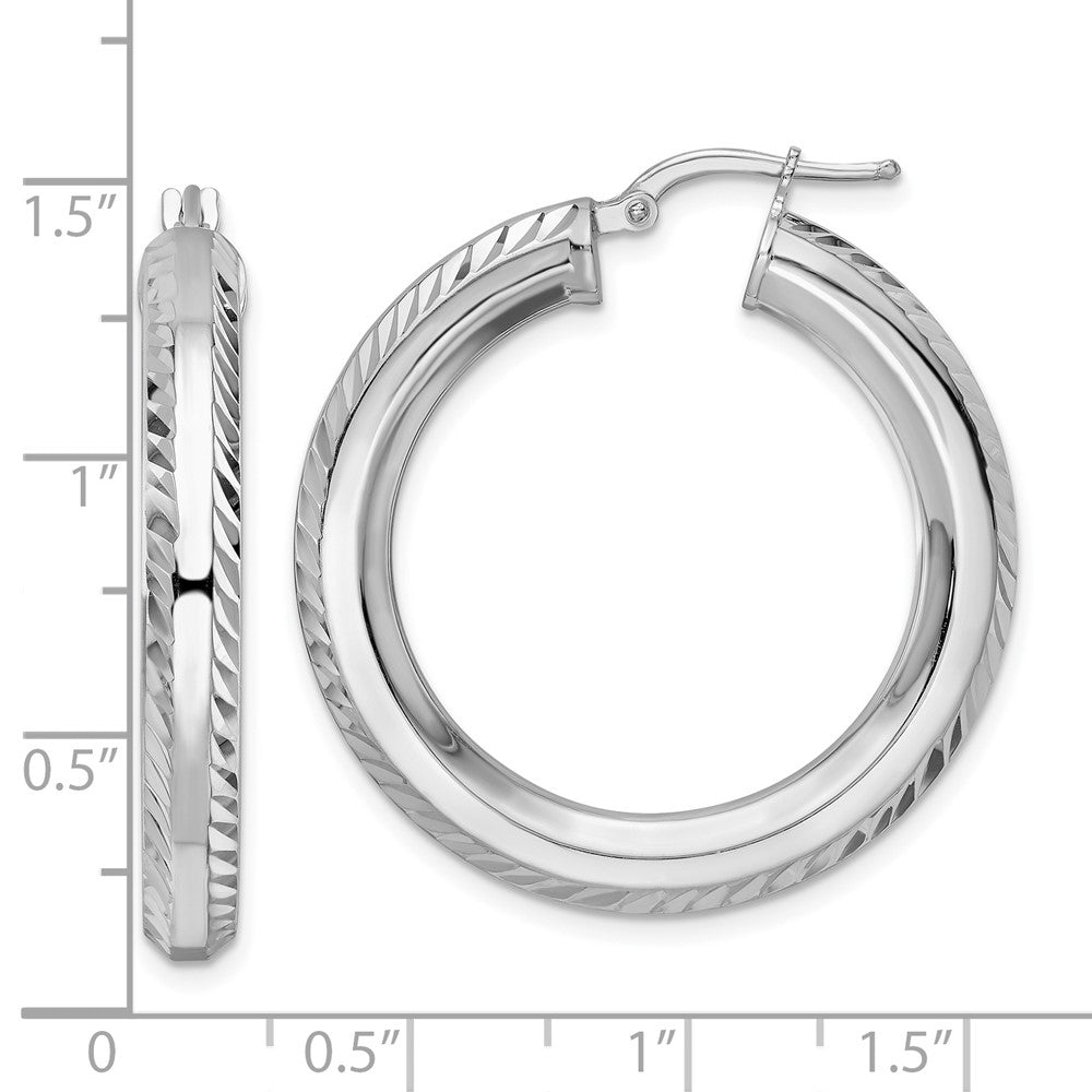 Sterlingsilber Rhodiniert 5x34mm Diamantiert Octagon Röhre Creolen