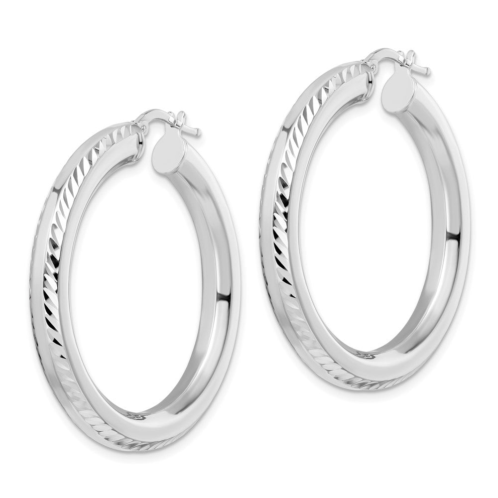 Sterlingsilber Rhodiniert 5x38mm Diamantiert Octagon Röhre Creolen