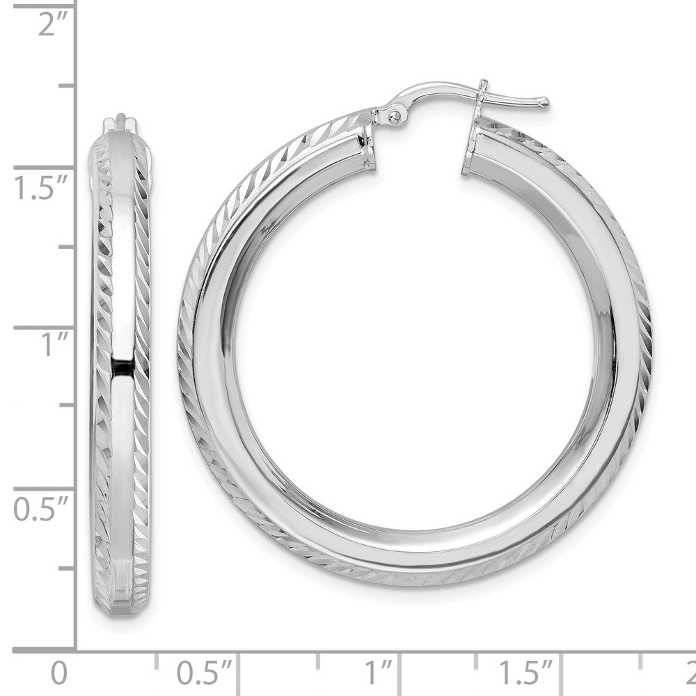 Sterlingsilber Rhodiniert 5x38mm Diamantiert Octagon Röhre Creolen