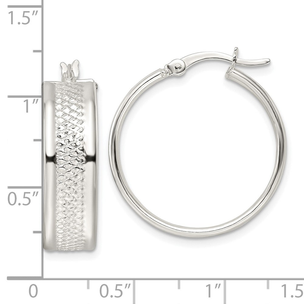 Sterlingsilber Poliert Strukturiert 7.5x25mm Creolen