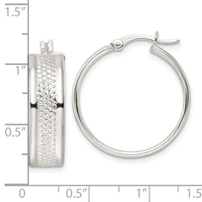 Sterlingsilber Poliert Strukturiert 7.5x25mm Creolen