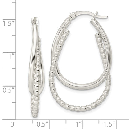 Sterlingsilber Rhodiniert Poliert Doppelt Oval Creolen