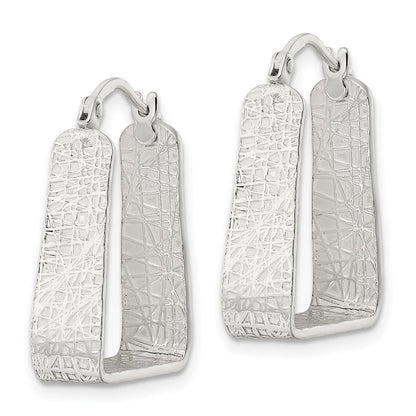 Sterlingsilber Rhodiniert Poliert/textured 5.5mm Quadratisch Creolen
