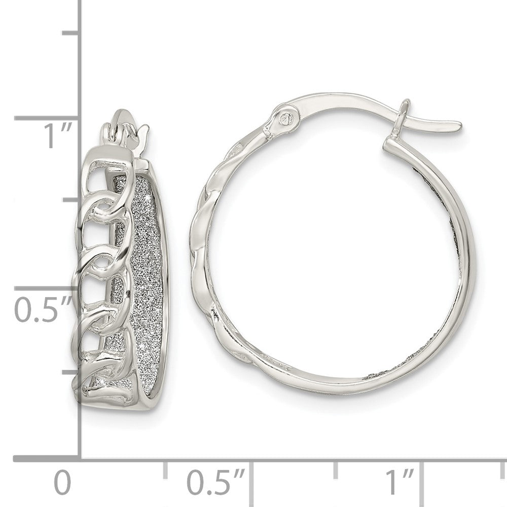 Sterlingsilber Poliert Stoff Glitzer Creole & Knöpfe Rund Ohrringe