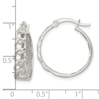 Sterlingsilber Poliert Stoff Glitzer Creole & Knöpfe Rund Ohrringe