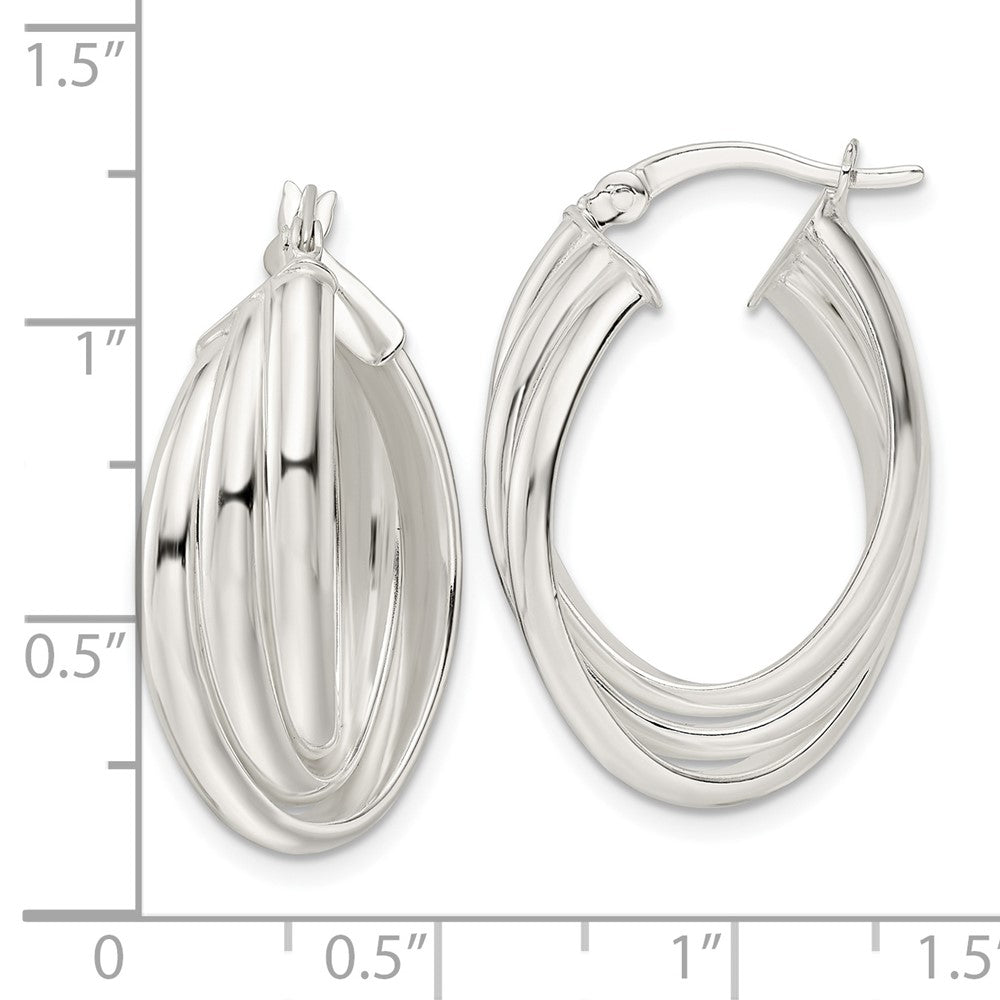 Sterlingsilber Poliert Dreifach Gedreht Oval Creolen