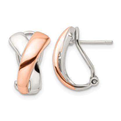 Sterlingsilber & Roséfarben Poliert X Omega Rückseite J- Creolen