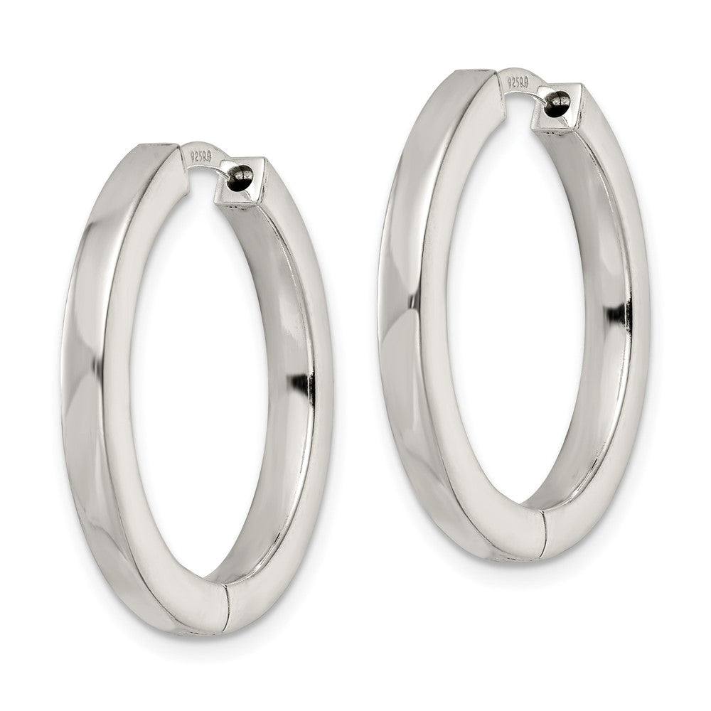 Sterlingsilber Poliert 3x28mm Klappbar Quadratisch Röhre Creolen