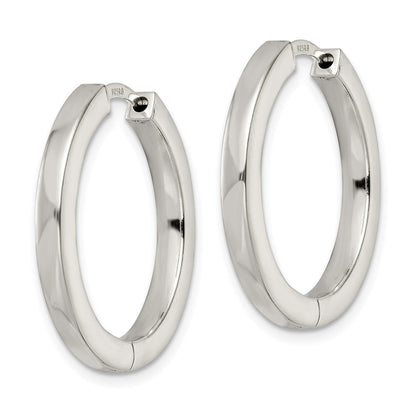 Sterlingsilber Poliert 3x28mm Klappbar Quadratisch Röhre Creolen