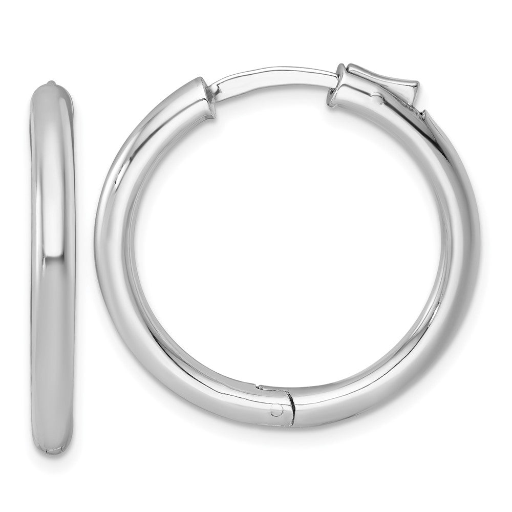 Sterlingsilber Rhodiniert Poliert 3x28mm mit Sicherheits Schloss Rund Creolen