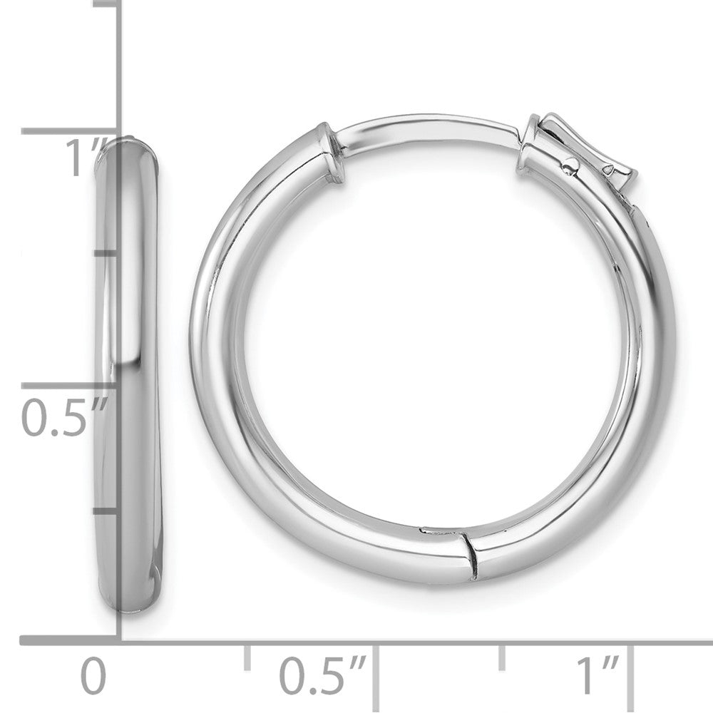 Sterlingsilber Rhodiniert Poliert 3x25mm mit Sicherheits Schloss Rund Creolen