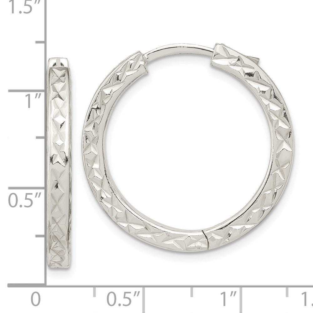 Sterlingsilber Poliert Diamantiert Quadratisch Röhre Locking Creolen