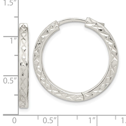 Sterlingsilber Poliert Diamantiert Quadratisch Röhre Locking Creolen