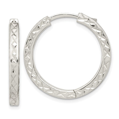 Sterlingsilber Poliert Diamantiert Quadratisch Röhre Locking Creolen