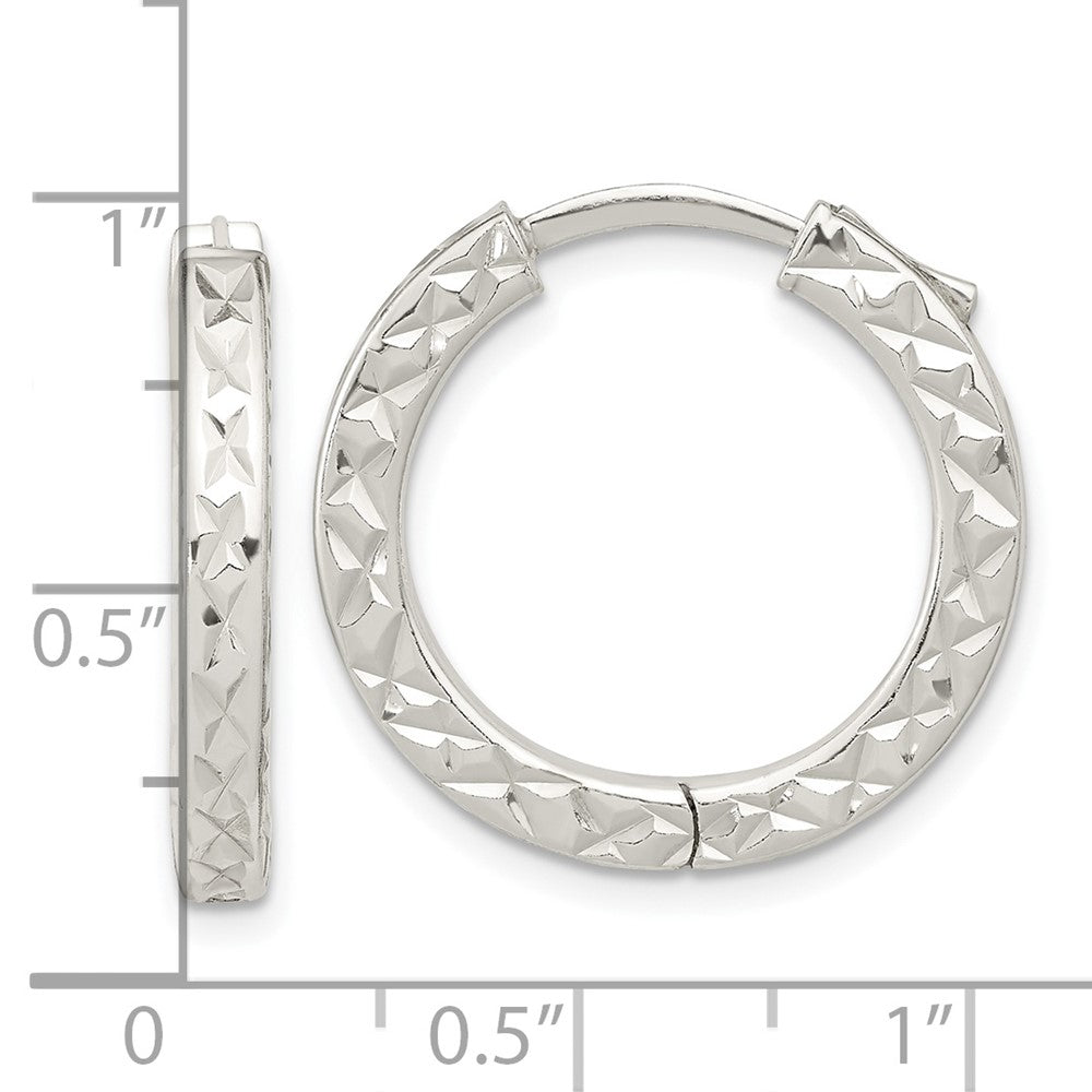 Sterlingsilber Poliert Diamantiert Quadratisch Röhre Locking Creolen
