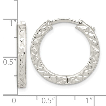 Sterlingsilber Poliert Diamantiert Quadratisch Röhre Locking Creolen