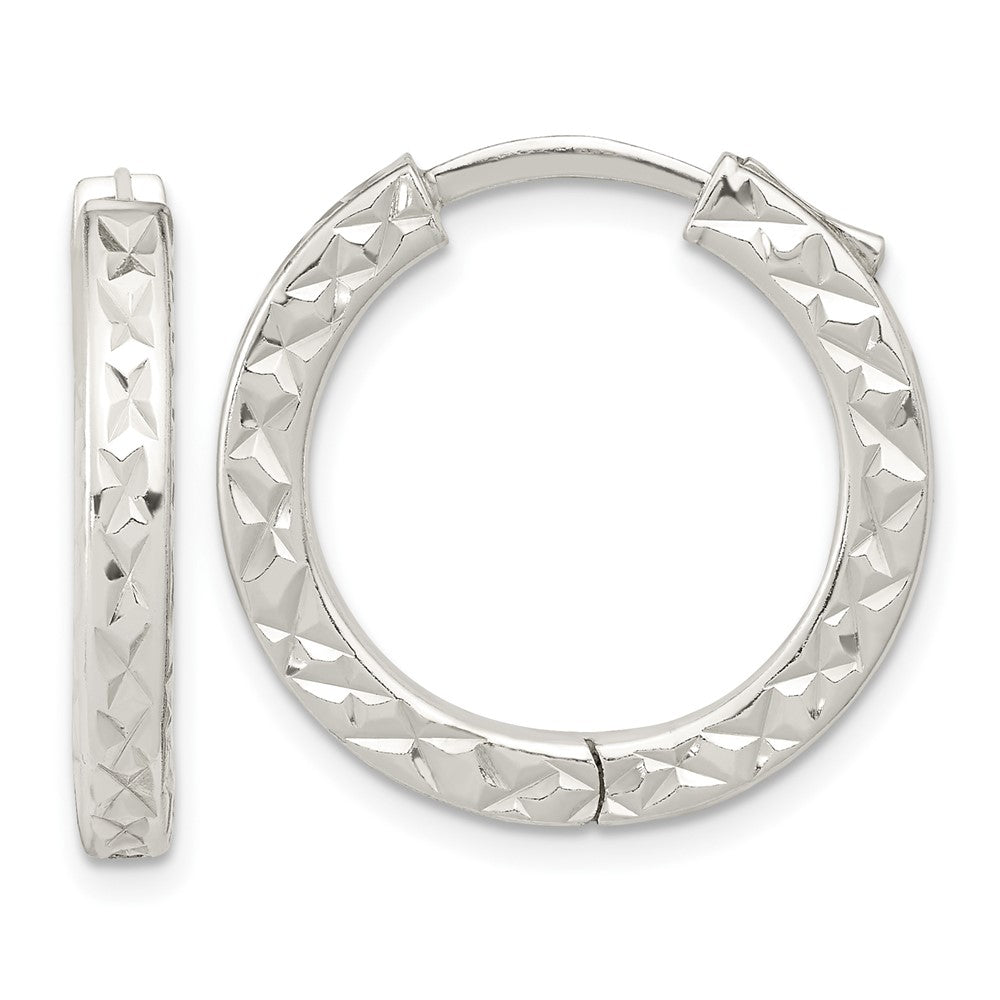 Sterlingsilber Poliert Diamantiert Quadratisch Röhre Locking Creolen