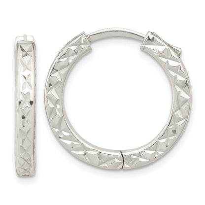 Sterlingsilber Poliert Diamantiert Quadratisch Röhre Locking Creolen