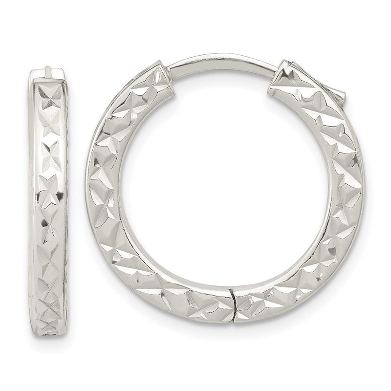 Sterlingsilber Poliert Diamantiert Quadratisch Röhre Locking Creolen