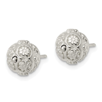 Sterlingsilber Poliert Blumen Kugel Ohrstecker