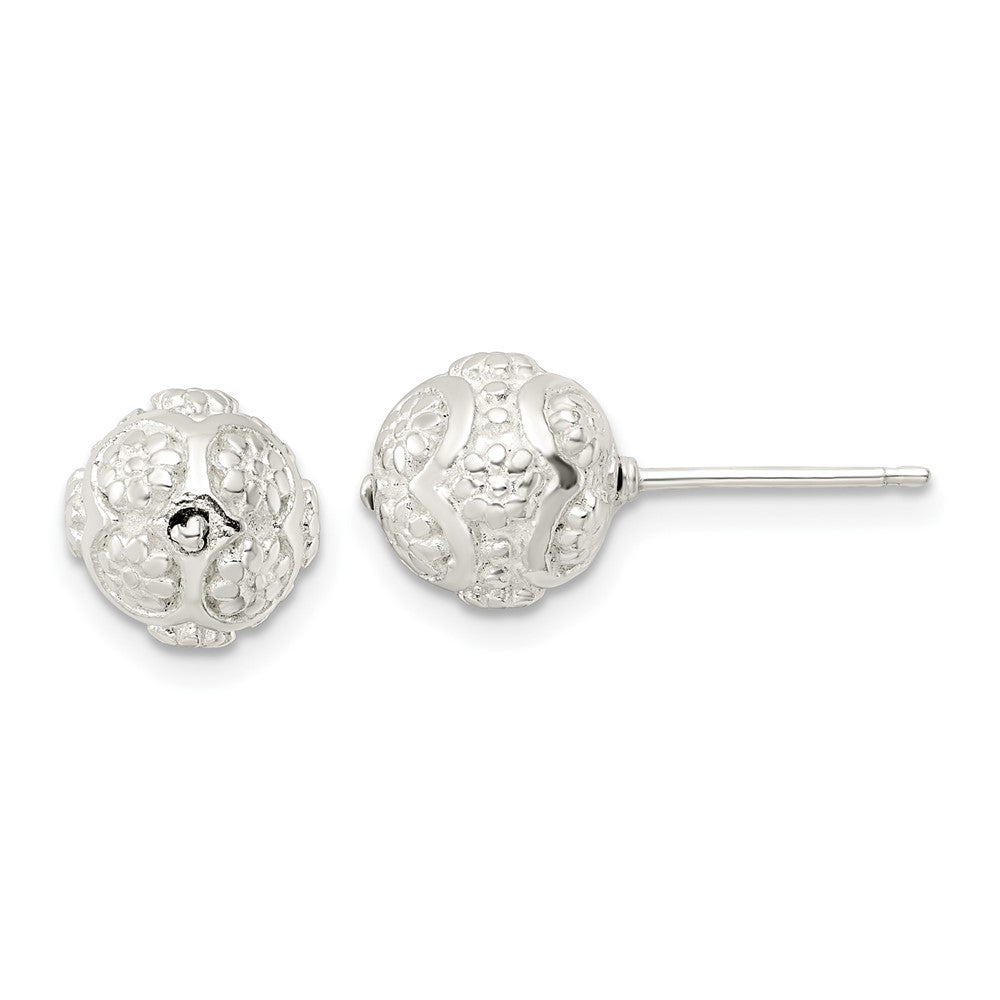 Sterlingsilber Poliert Blumen Kugel Ohrstecker